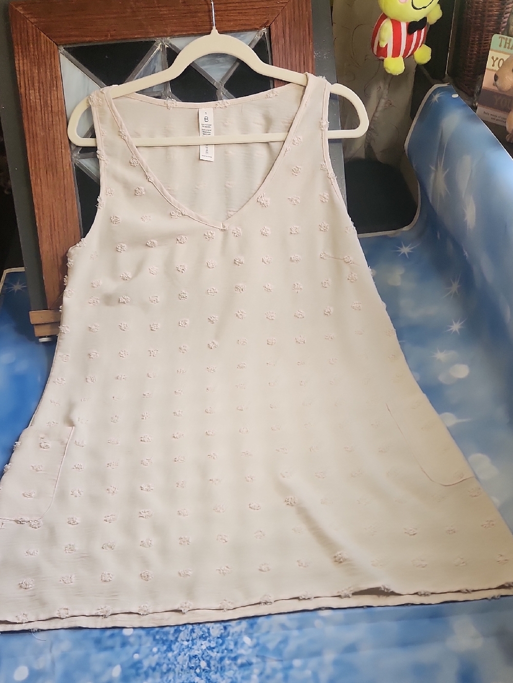 Sleeveless Mini Dress in Light Pink with Textured Dot Embroidery